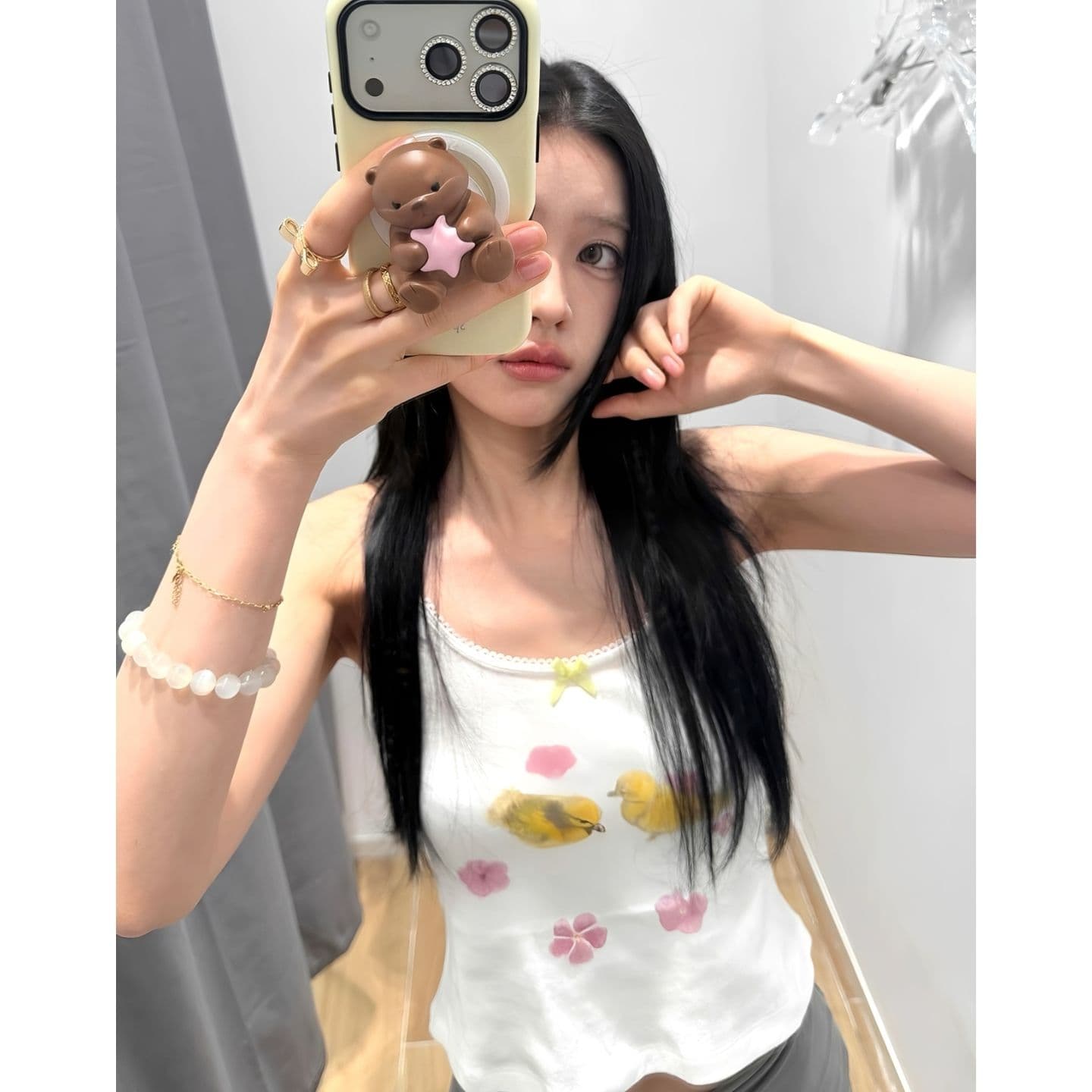 광저우 원단 벨트 부품 나비 매듭 디지털 직분사 달콤함 레이스 캐미솔 여름 맨위 트렌디