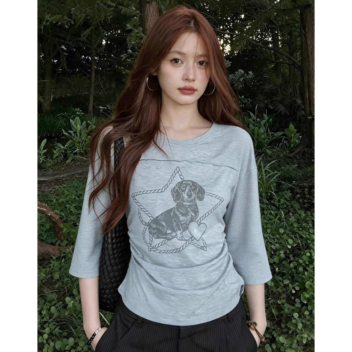 광저우 원단 대나무 마디 면 디지털 직분사 양면 펌프 Pleat 닥스 훈트 여름 얇은 스타일 마이크로 ~을 통해 7부 소매 트렌디