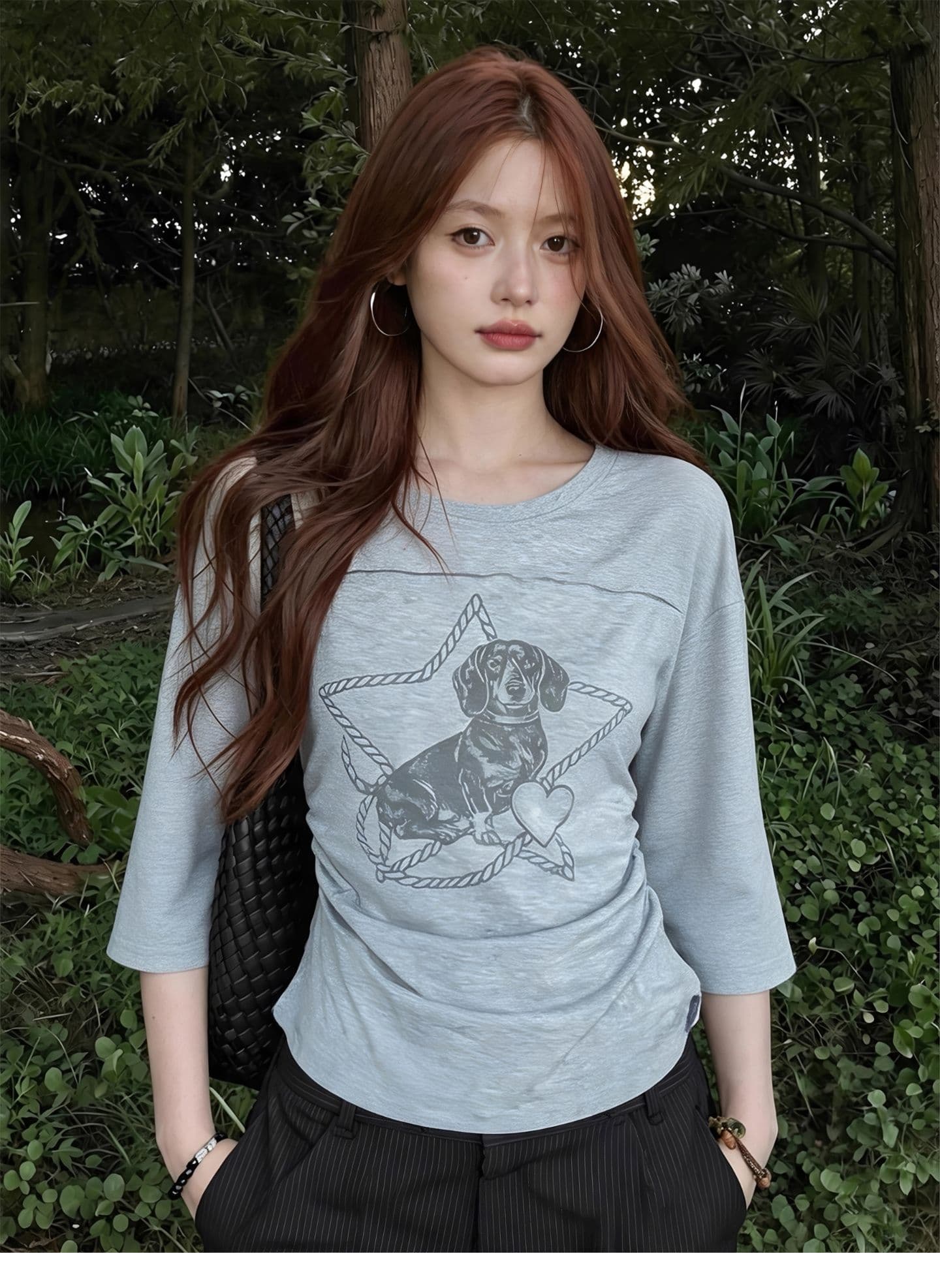 광저우 원단 대나무 마디 면 디지털 직분사 양면 펌프 Pleat 닥스 훈트 여름 얇은 스타일 마이크로 ~을 통해 7부 소매 트렌디 상세 이미지 7