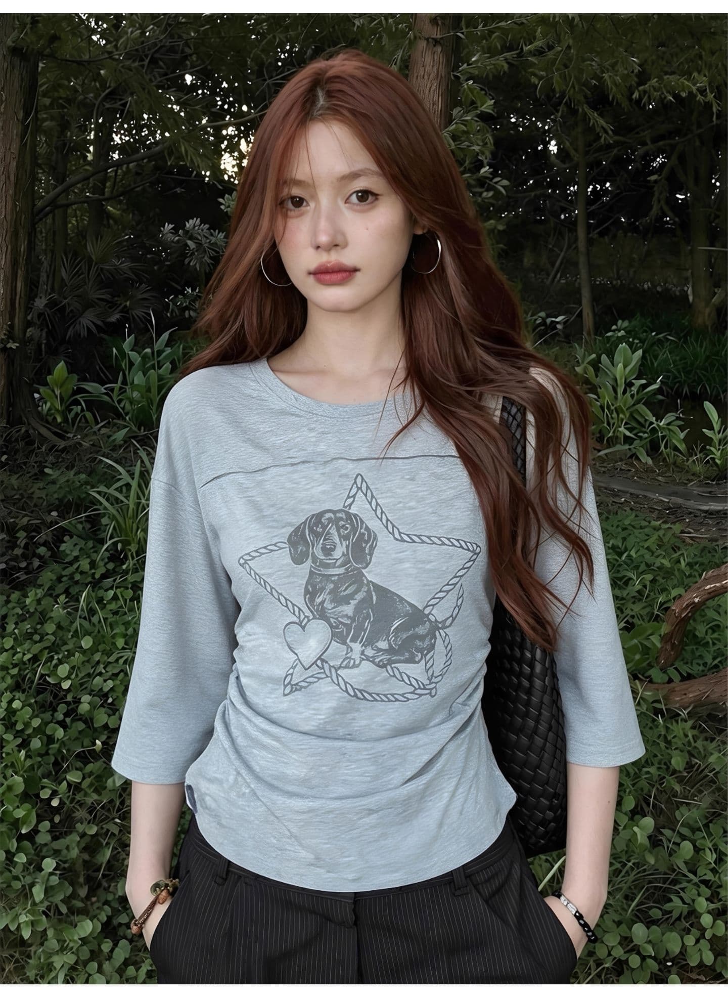광저우 원단 대나무 마디 면 디지털 직분사 양면 펌프 Pleat 닥스 훈트 여름 얇은 스타일 마이크로 ~을 통해 7부 소매 트렌디 상세 이미지 8