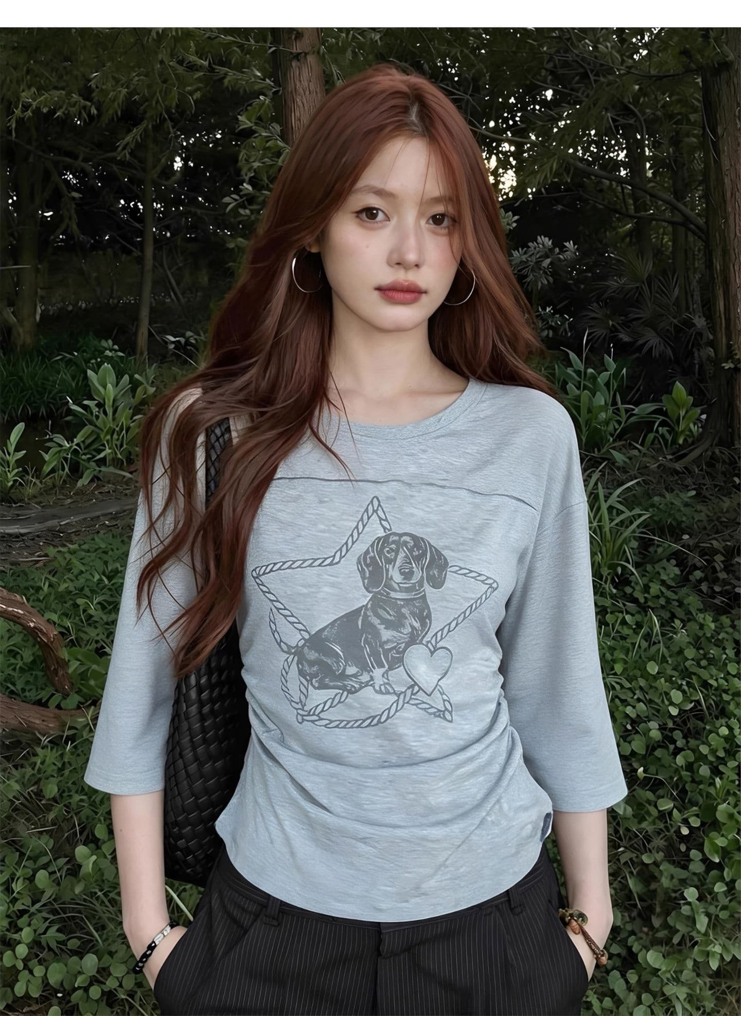 광저우 원단 대나무 마디 면 디지털 직분사 양면 펌프 Pleat 닥스 훈트 여름 얇은 스타일 마이크로 ~을 통해 7부 소매 트렌디 상세 이미지 9