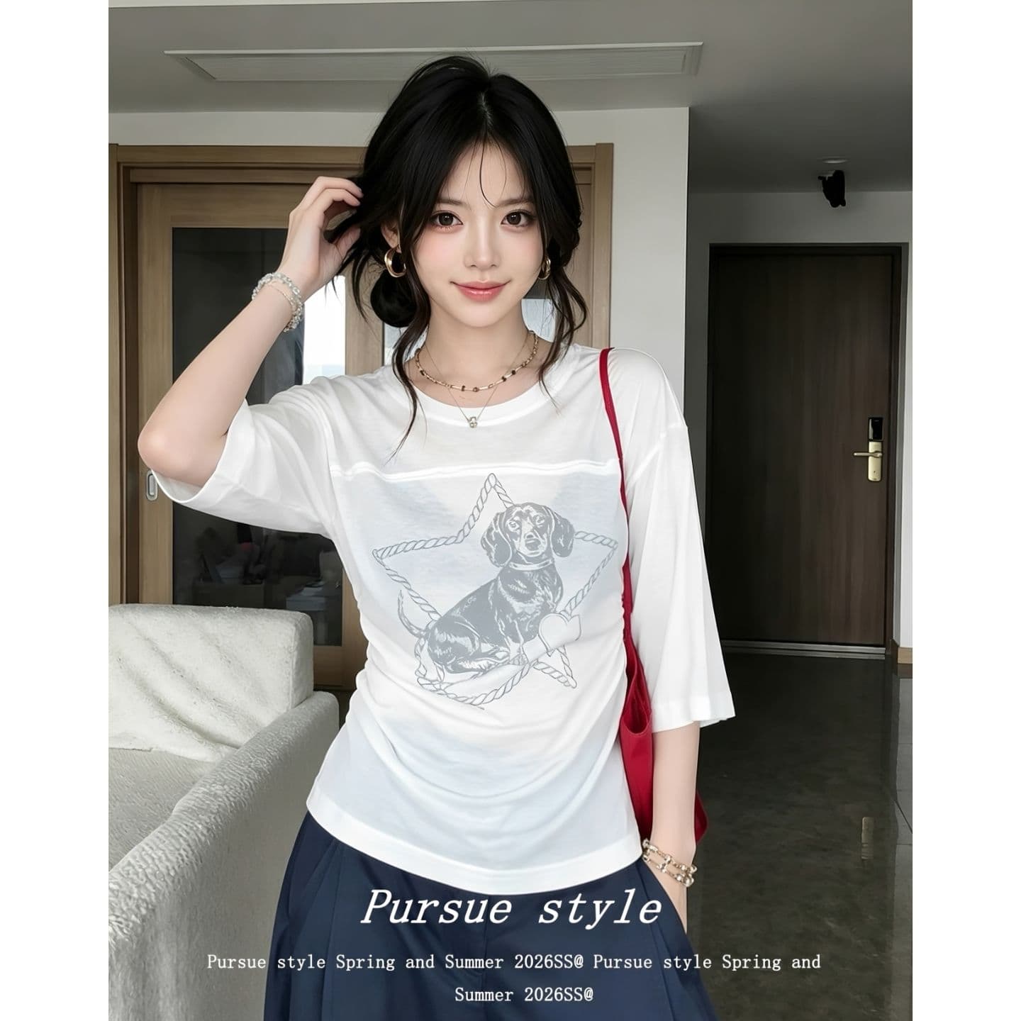 광저우 원단 대나무 마디 면 디지털 직분사 양면 펌프 Pleat 닥스 훈트 여름 얇은 스타일 마이크로 ~을 통해 7부 소매 트렌디 이미지 4