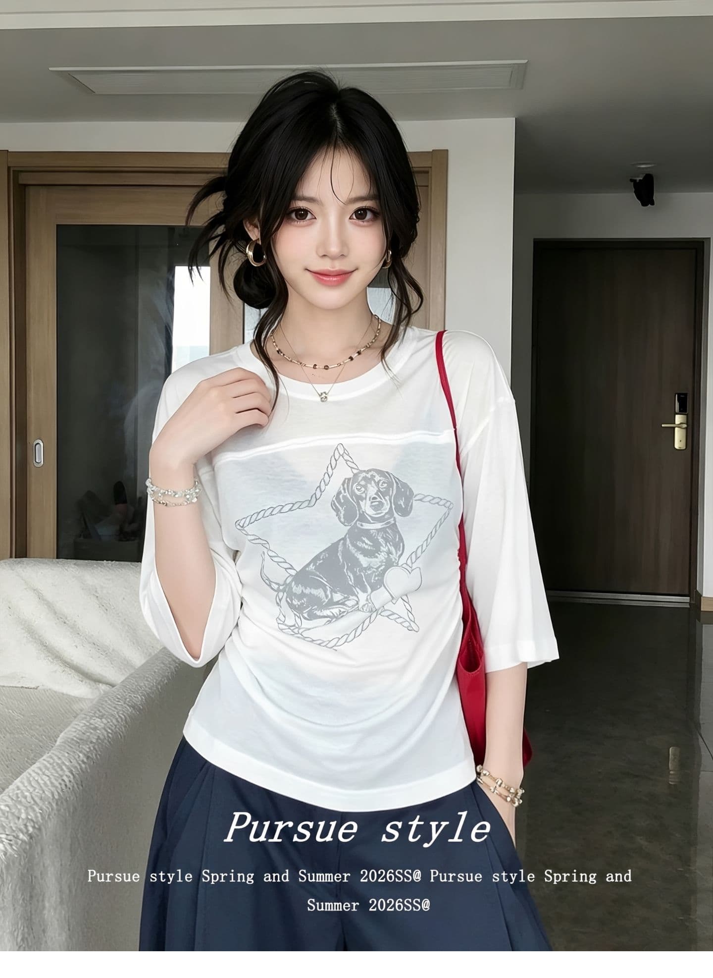 광저우 원단 대나무 마디 면 디지털 직분사 양면 펌프 Pleat 닥스 훈트 여름 얇은 스타일 마이크로 ~을 통해 7부 소매 트렌디 상세 이미지 4