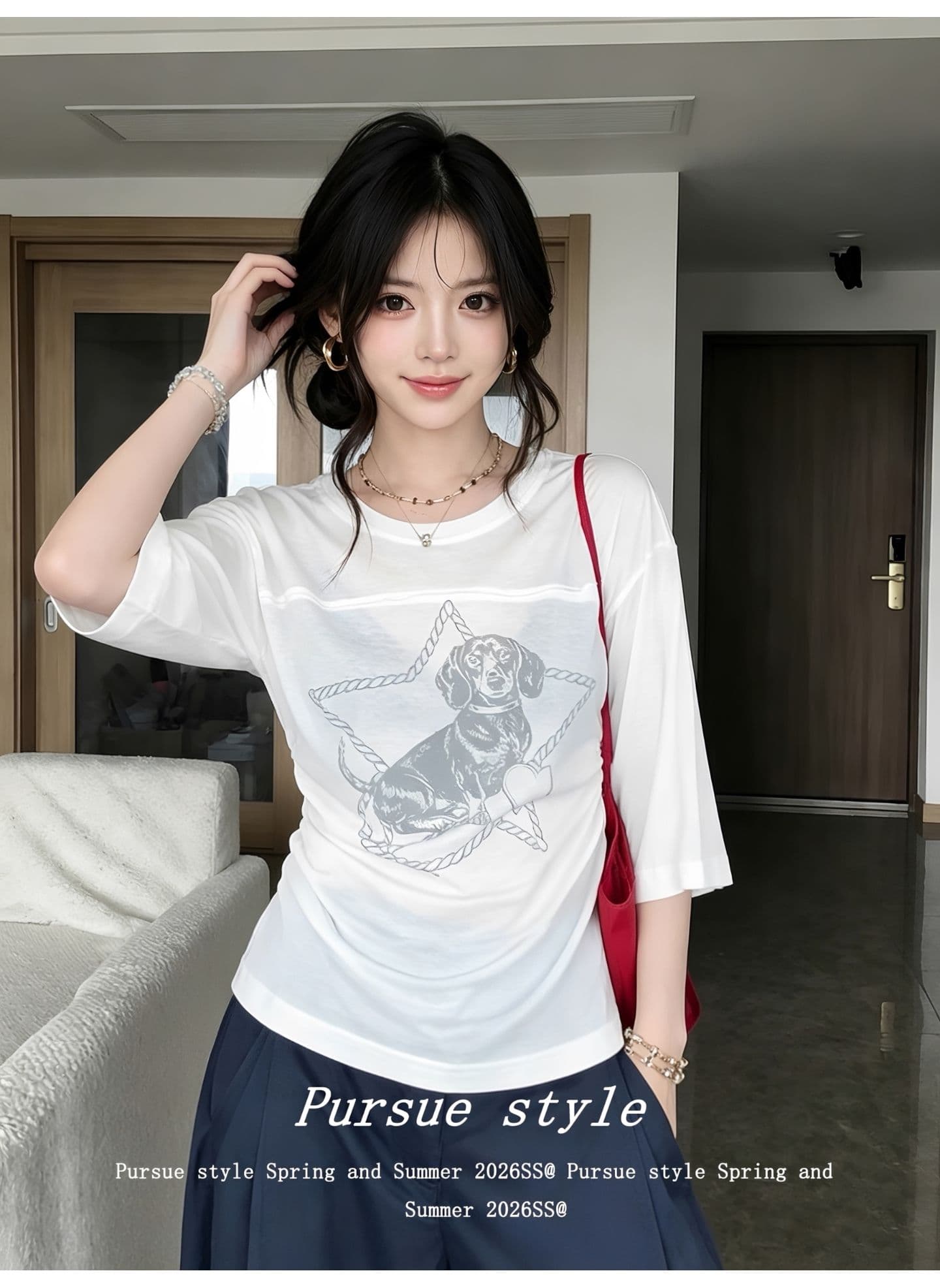 광저우 원단 대나무 마디 면 디지털 직분사 양면 펌프 Pleat 닥스 훈트 여름 얇은 스타일 마이크로 ~을 통해 7부 소매 트렌디 상세 이미지 5