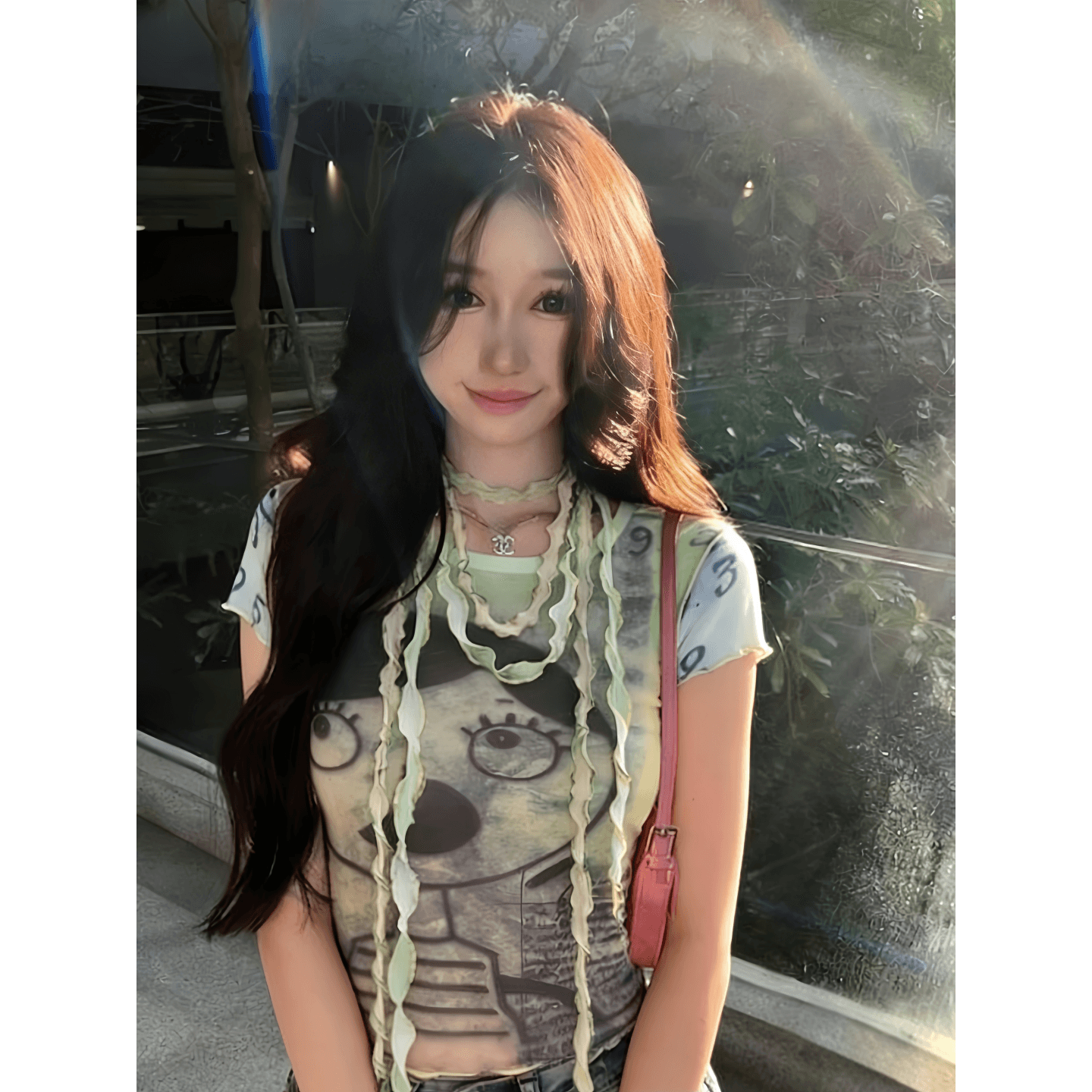 높은 품질 한국 넷 여름 새로운 작은 대중 달콤한 차가운 핫걸 프린트 트렌드 튀김 거리 반팔 티셔츠 여성 이미지 4