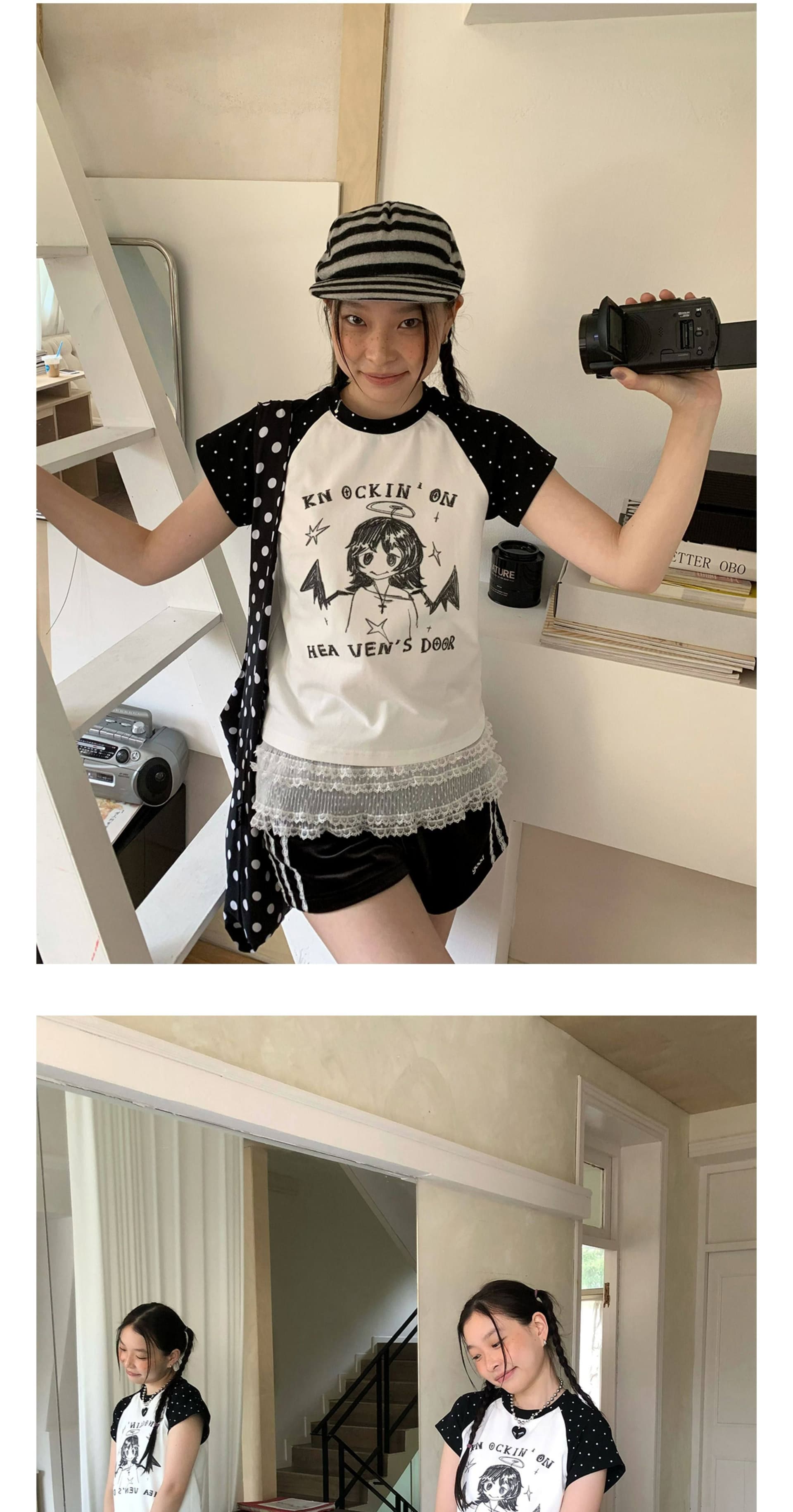 230 크 92 면 8 암모니아 Lun 도트 무늬 삽입 어깨 소매 천사 소녀 워터 마크 패키지 칼라 전체 다림질 상세 이미지 6