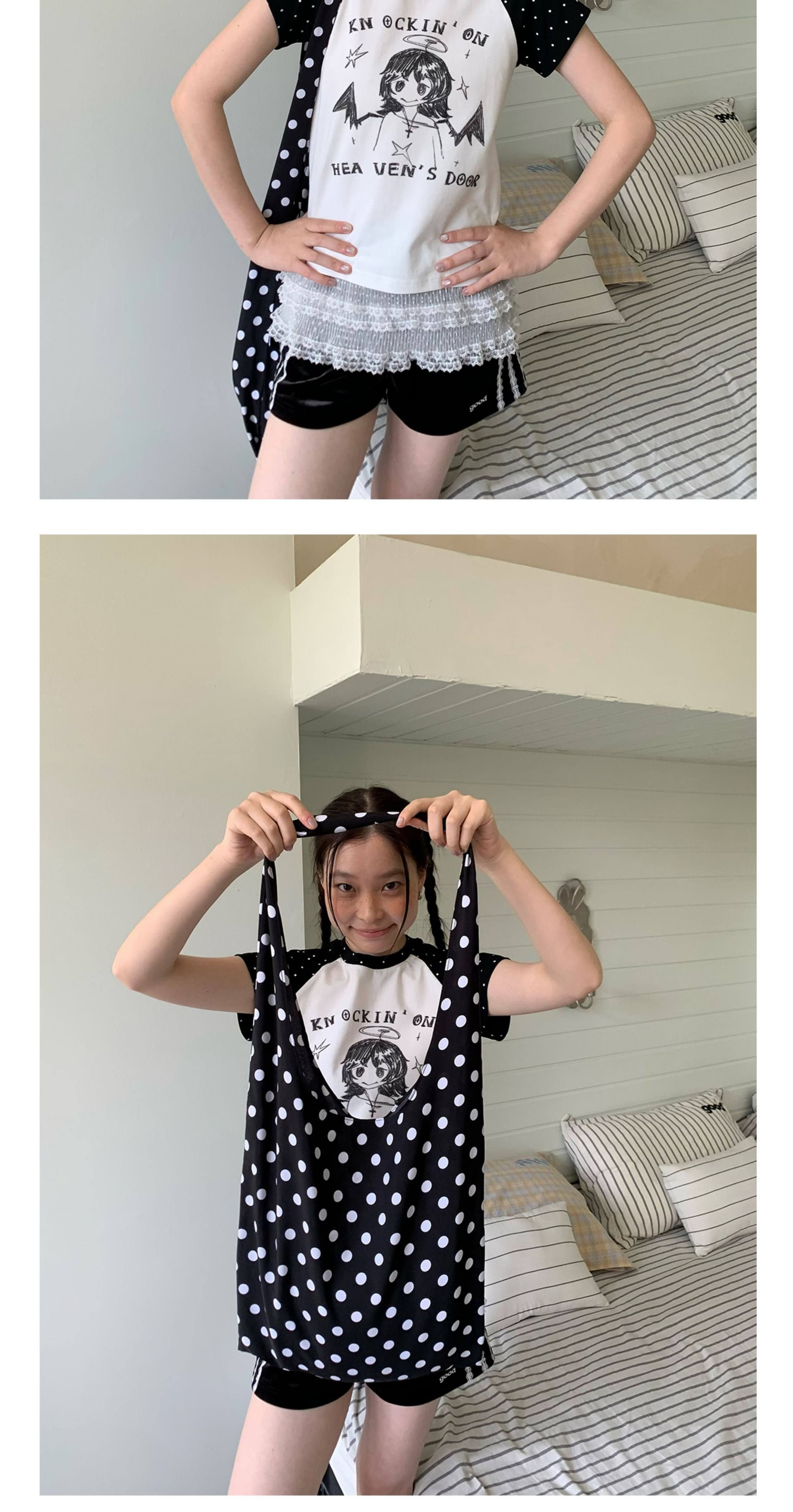 230 크 92 면 8 암모니아 Lun 도트 무늬 삽입 어깨 소매 천사 소녀 워터 마크 패키지 칼라 전체 다림질 상세 이미지 16