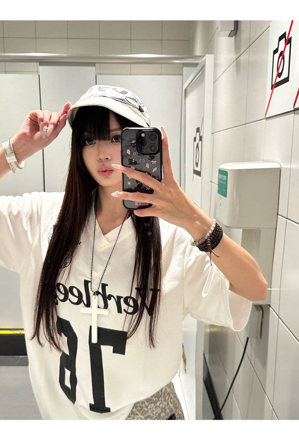 이후 패키지 칼라 보안 버클 원단 단일 구멍 얼굴 버드 눈 아메리칸 반팔 레트로 디자인 센스 저지 루즈핏 알파벳 t 상세 이미지 5