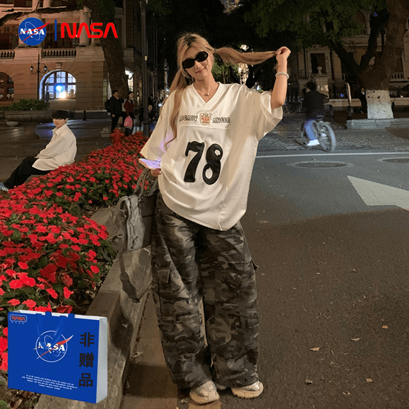 여름 새로운 디자인 센스 작은 대중 아메리칸 레트로 프린트 루즈핏 반팔 저지 티셔츠 거리 운동 캐주얼 티셔츠 이미지 5
