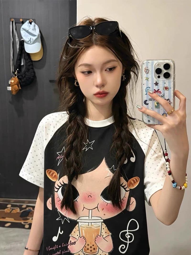 비 프린트 원본 스트레이트 스프레이 에디션 220 그램 92 면 8 암모니아 Lun 삽입 어깨 소매 반팔
