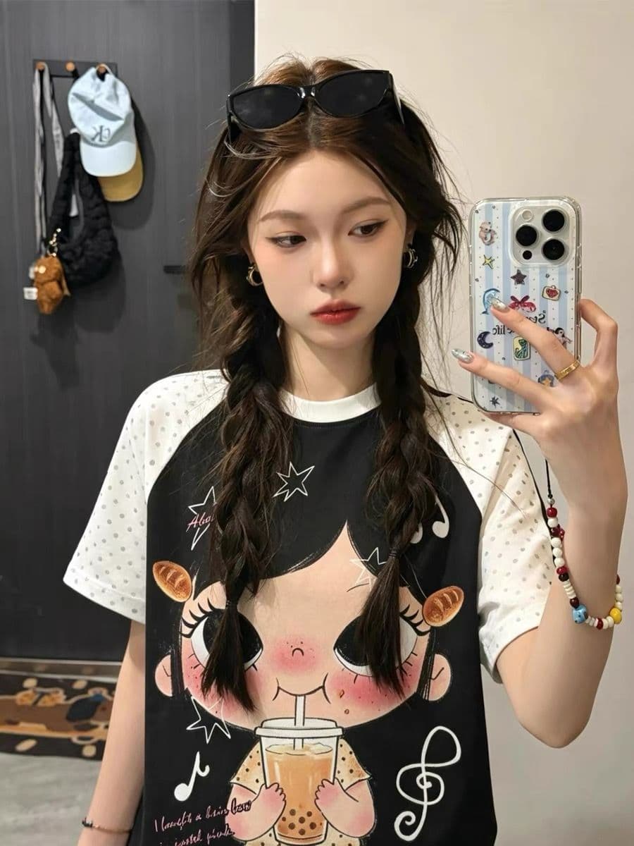 비 프린트 원본 스트레이트 스프레이 에디션 220 그램 92 면 8 암모니아 Lun 삽입 어깨 소매 반팔 상세 이미지 2