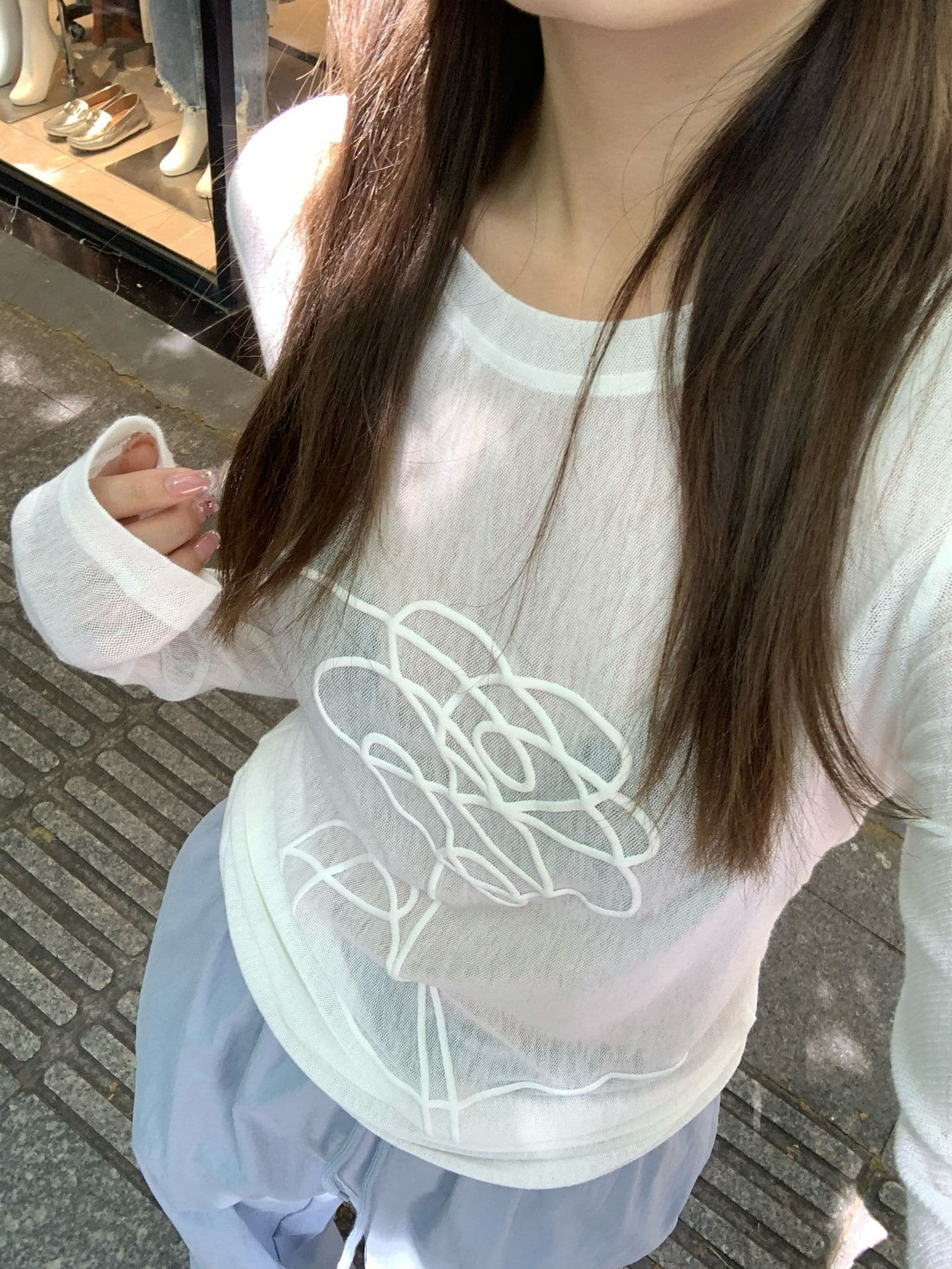 포밍 프린트 광저우 눈꽃 면 자외선 차단 블라우스 여성 이미지 3