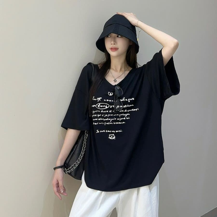 200그램 순면 빗질하다 닫기 새로운 프린트 반팔 티셔츠 여성 이미지 5