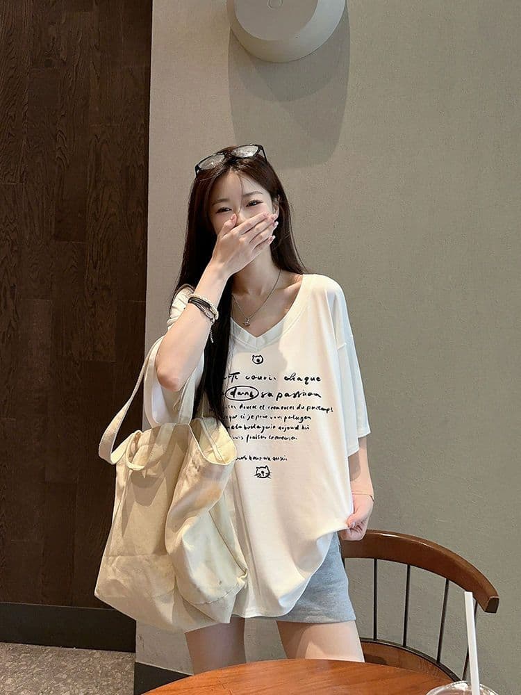 200그램 순면 빗질하다 닫기 새로운 프린트 반팔 티셔츠 여성 상세 이미지 3