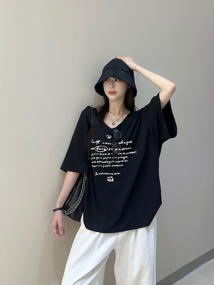 200그램 순면 빗질하다 닫기 새로운 프린트 반팔 티셔츠 여성 상세 이미지 17