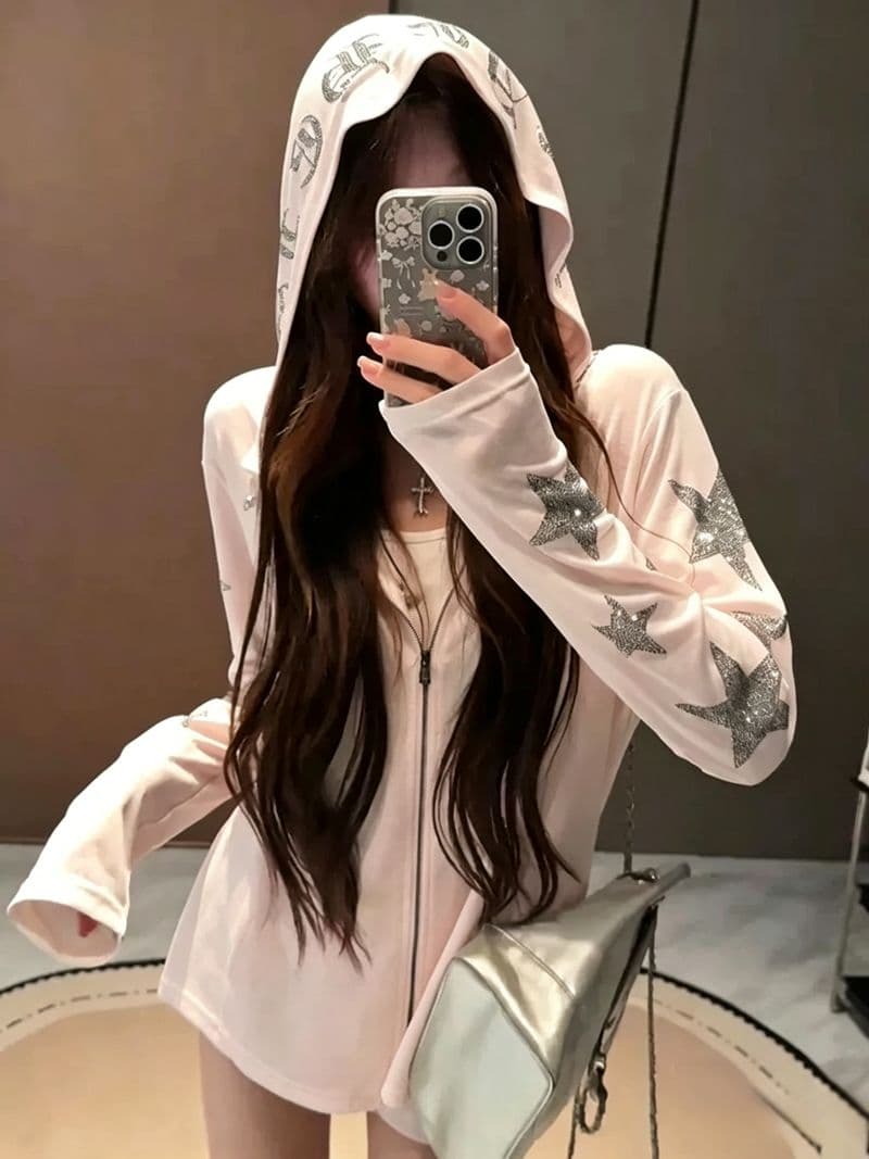 원본 품질 별 후드 자외선 차단 블라우스 여성 여름 얇은 스타일 통기성 지퍼 상세 이미지 1
