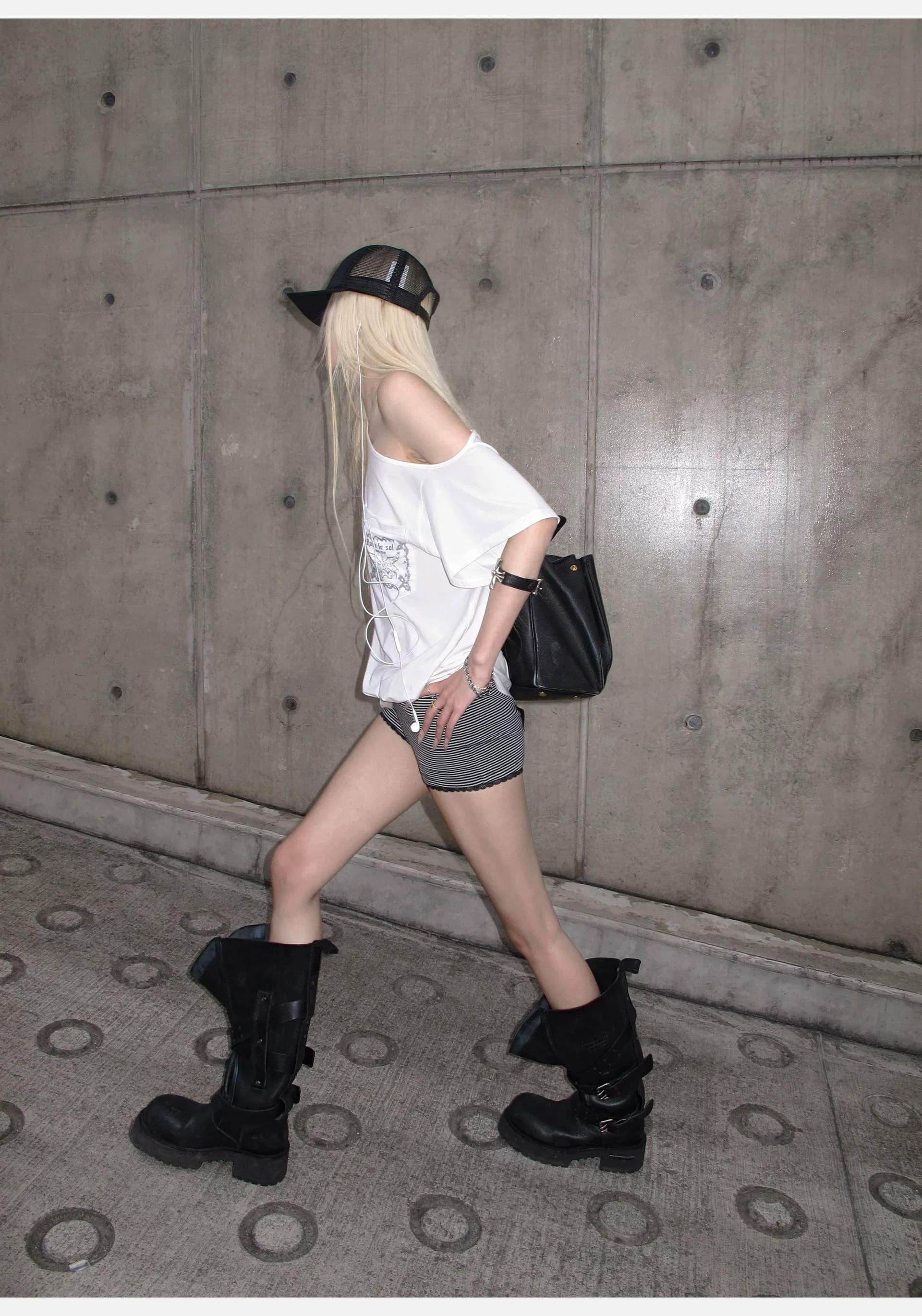 사람들 면 리브 화이트 비스듬한 어깨 주머니 티셔츠 루즈핏 반팔 캐주얼 맨위 상세 이미지 15