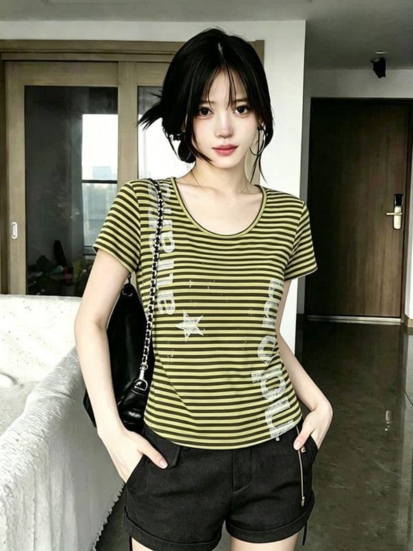 광저우 원단 반팔 티셔츠 여성 상세 이미지 1