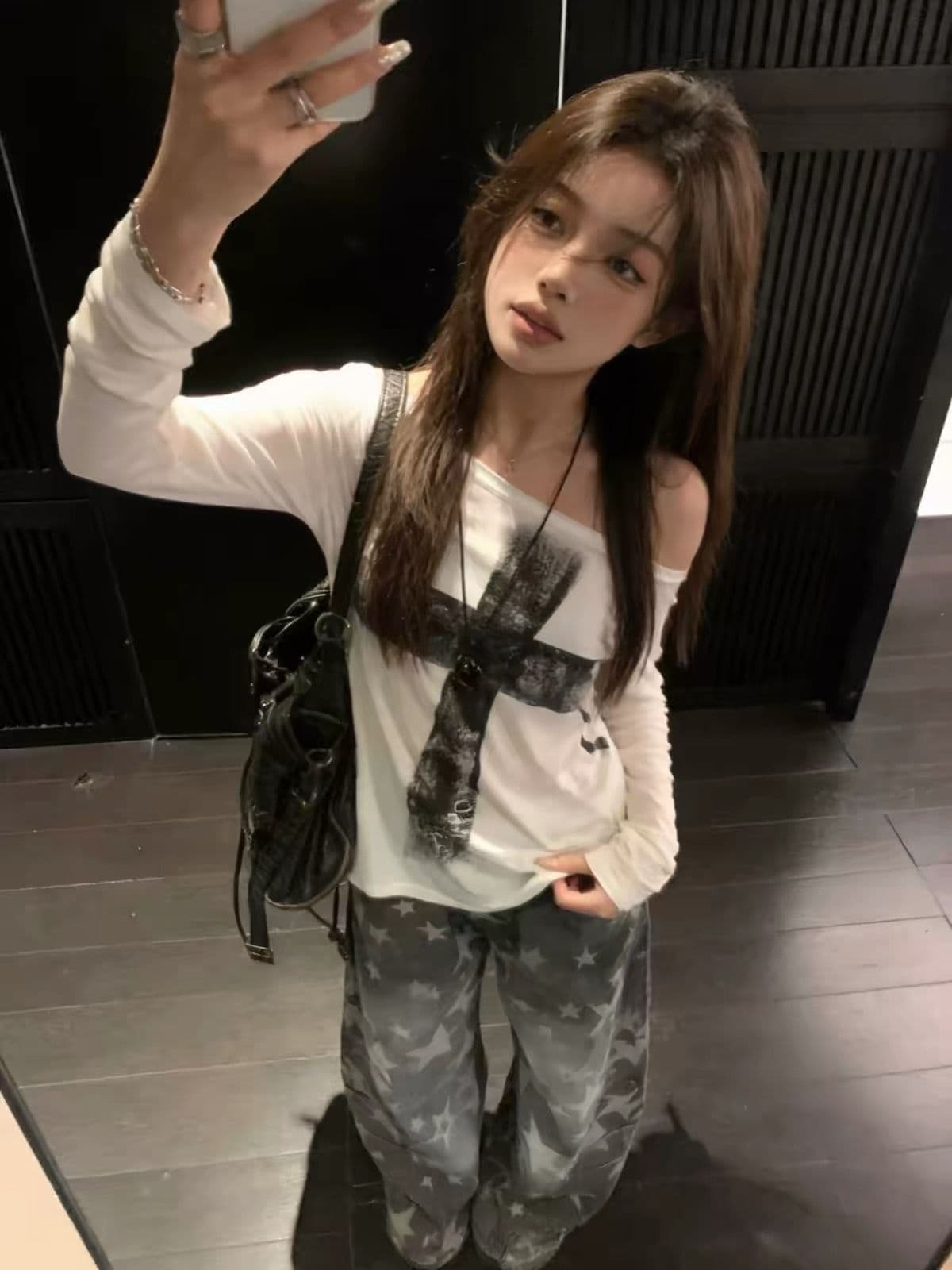 라이 경기 서울 눈꽃 면 광저우 원단 반팔 티셔츠 여성 이미지 2