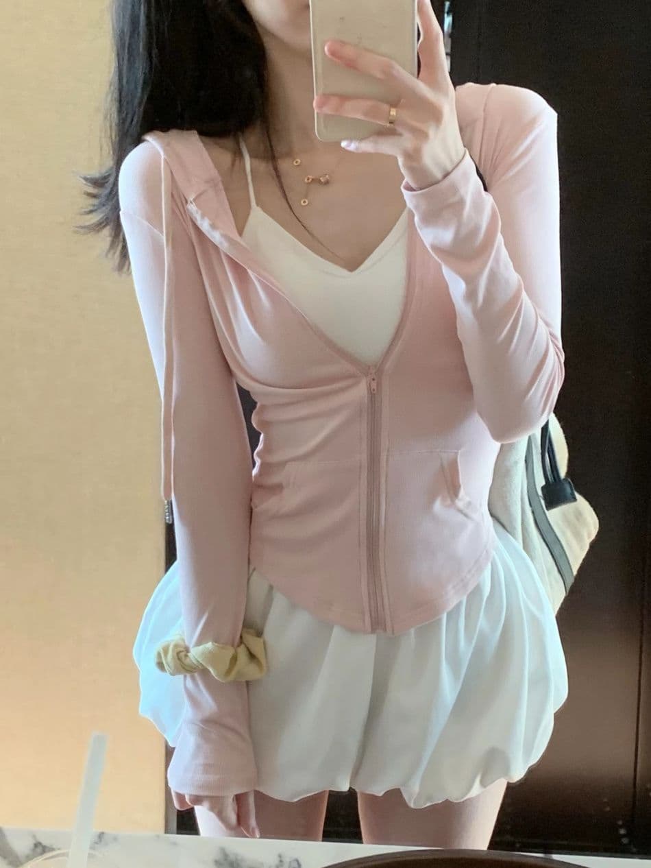 리브 한 부서 후드 얇은 스타일 자외선 차단 의류 여성 의류 운동 핫걸 품격 몸매 가꾸기 슬림해 보이는 긴팔 짧은 외투 맨위 상세 이미지 5