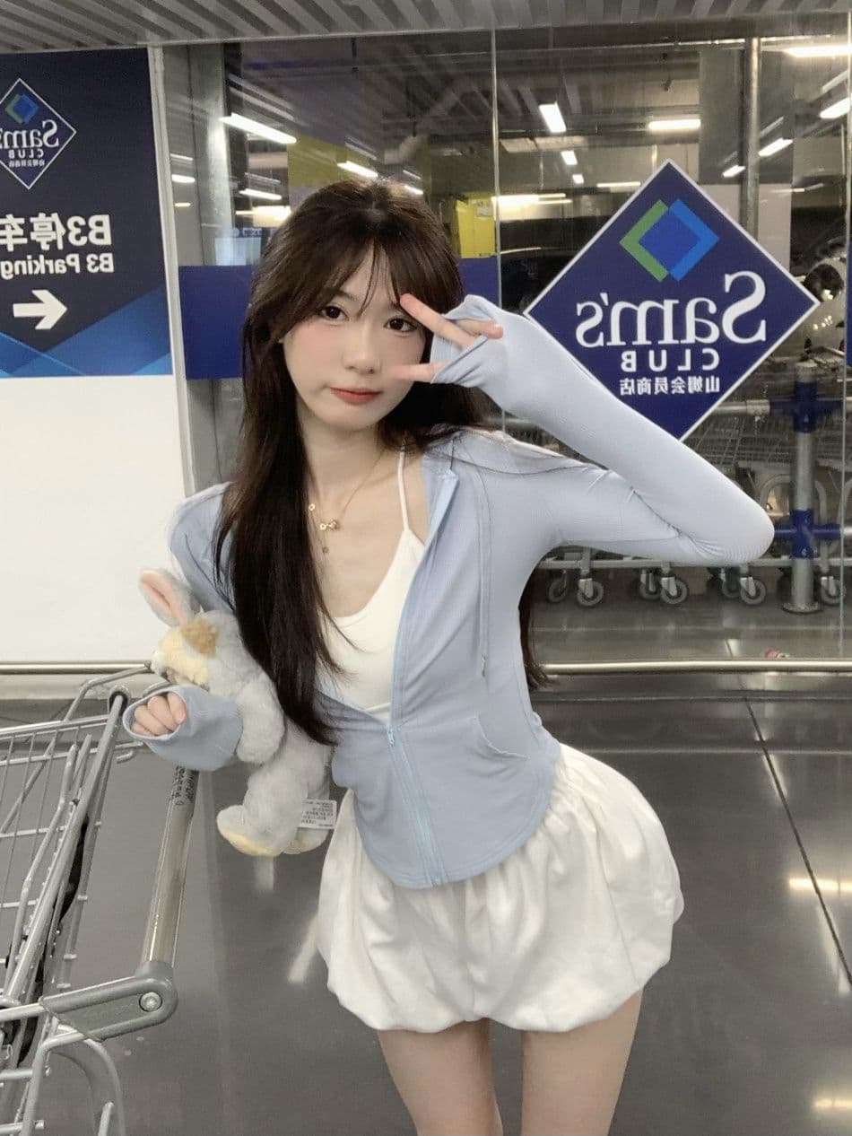리브 한 부서 후드 얇은 스타일 자외선 차단 의류 여성 의류 운동 핫걸 품격 몸매 가꾸기 슬림해 보이는 긴팔 짧은 외투 맨위 상세 이미지 14