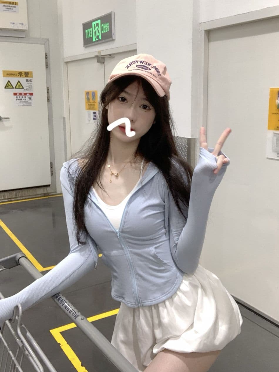 리브 한 부서 후드 얇은 스타일 자외선 차단 의류 여성 의류 운동 핫걸 품격 몸매 가꾸기 슬림해 보이는 긴팔 짧은 외투 맨위 상세 이미지 20