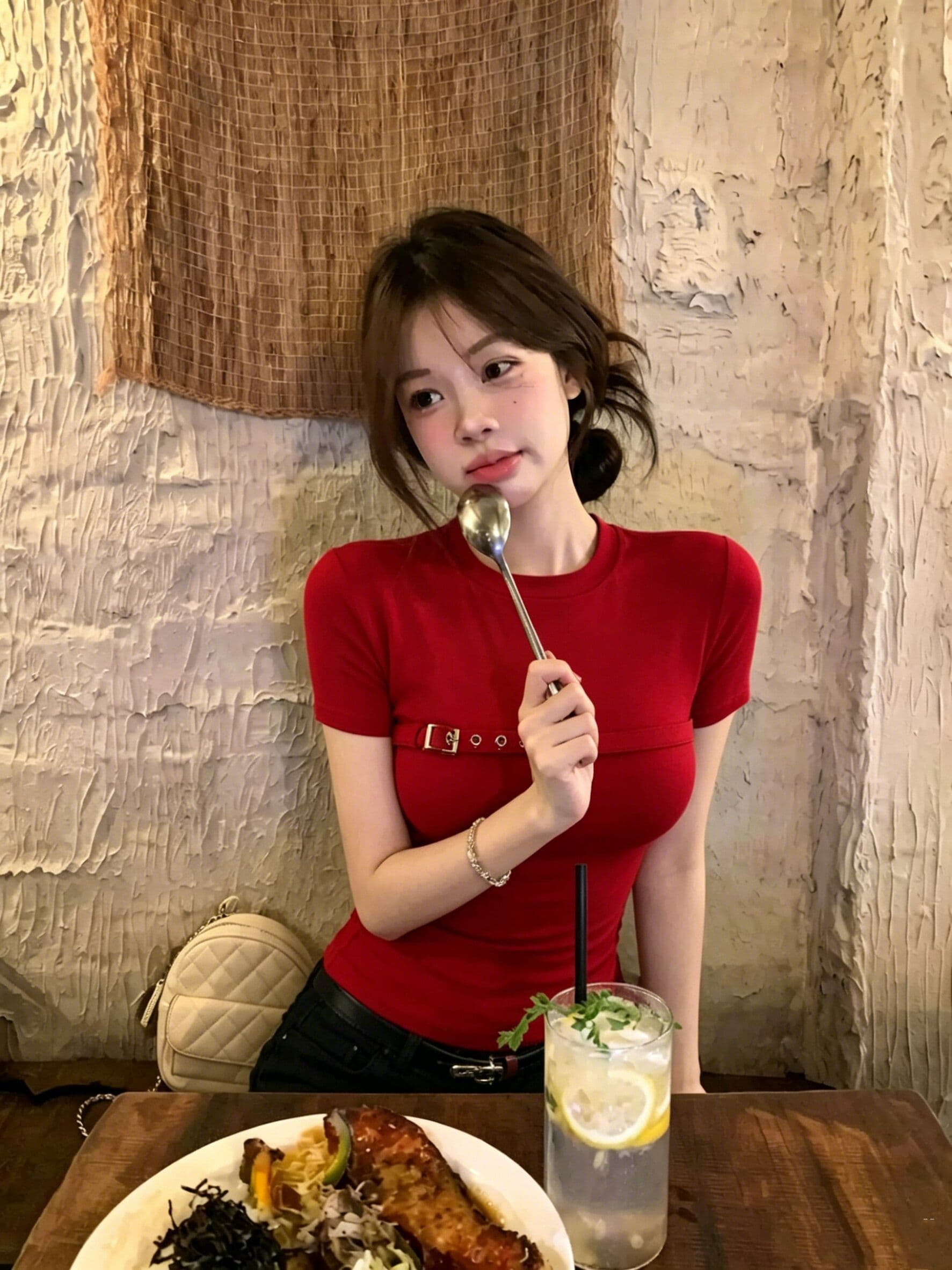 사람들 면 아메리칸 핫걸 바람 긍정적 인 어깨 반팔 티셔츠 여성 여름 가슴 벨트 버클 장식 몸매 가꾸기 슬림해 보이는 맨위 상세 이미지 1