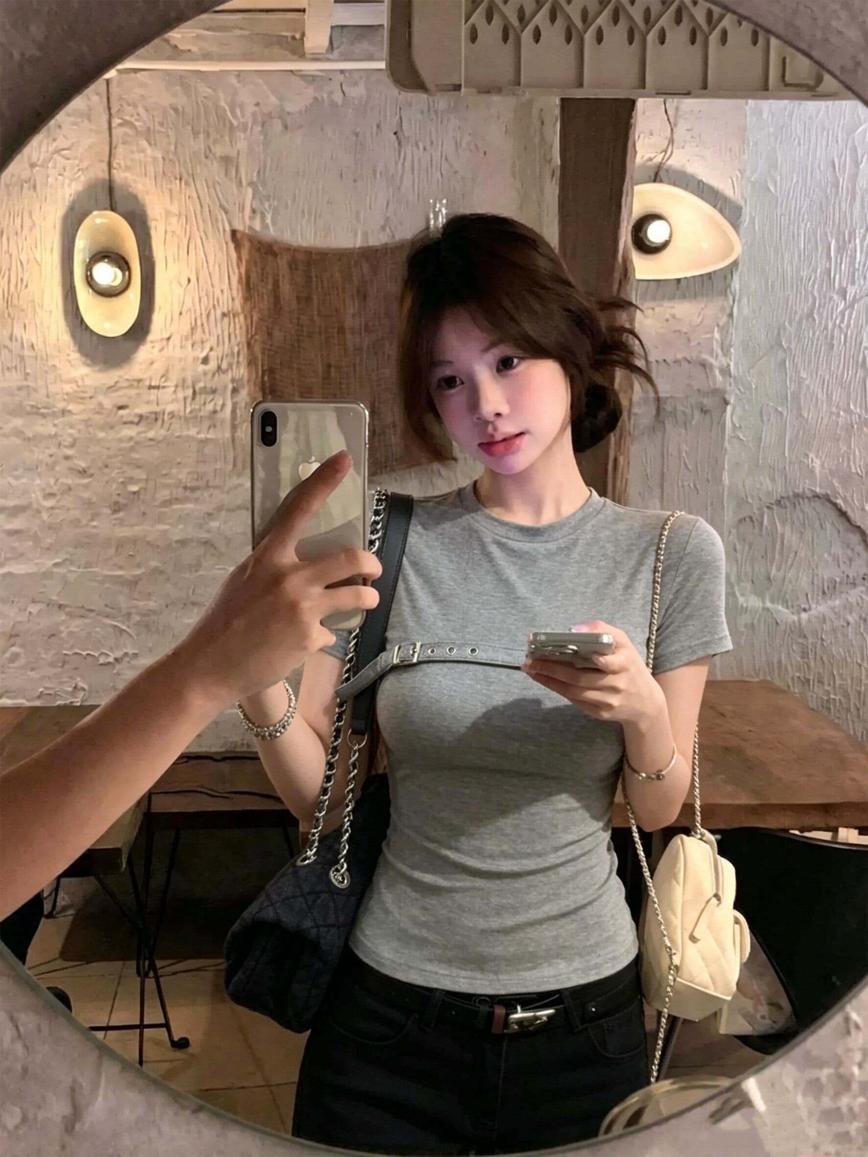 사람들 면 아메리칸 핫걸 바람 긍정적 인 어깨 반팔 티셔츠 여성 여름 가슴 벨트 버클 장식 몸매 가꾸기 슬림해 보이는 맨위 상세 이미지 3