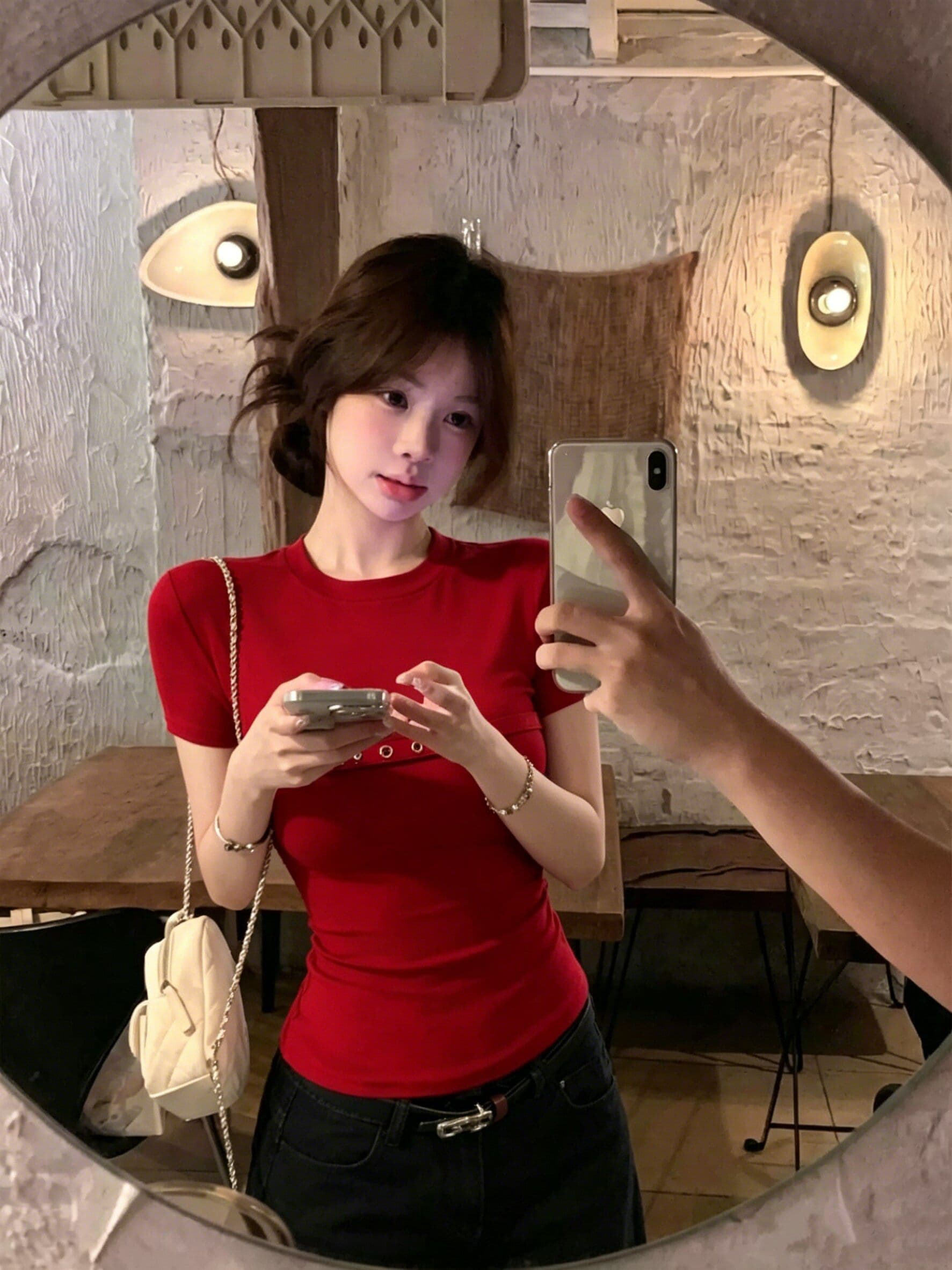 사람들 면 아메리칸 핫걸 바람 긍정적 인 어깨 반팔 티셔츠 여성 여름 가슴 벨트 버클 장식 몸매 가꾸기 슬림해 보이는 맨위 상세 이미지 4
