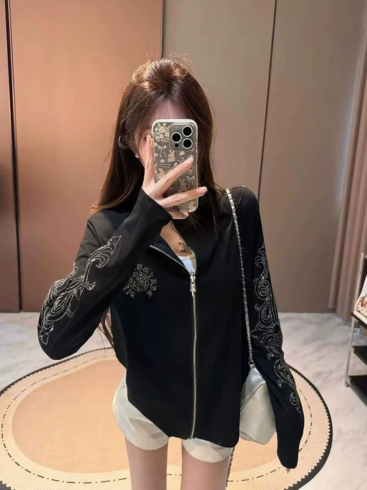 원본 것 알파벳 핫픽스 자외선 차단 의류 여성 여름 루즈핏 지퍼 맨위 서비스 상세 이미지 3