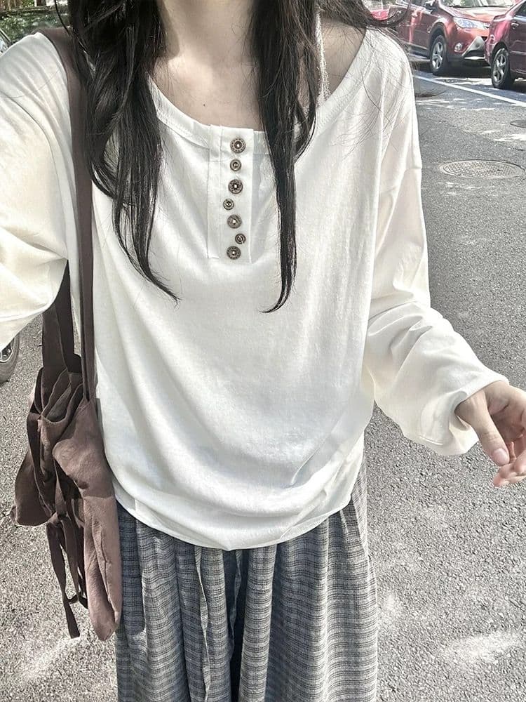 원본 솜씨 순면 220 그램 긴팔 티셔츠 여성 이미지 3