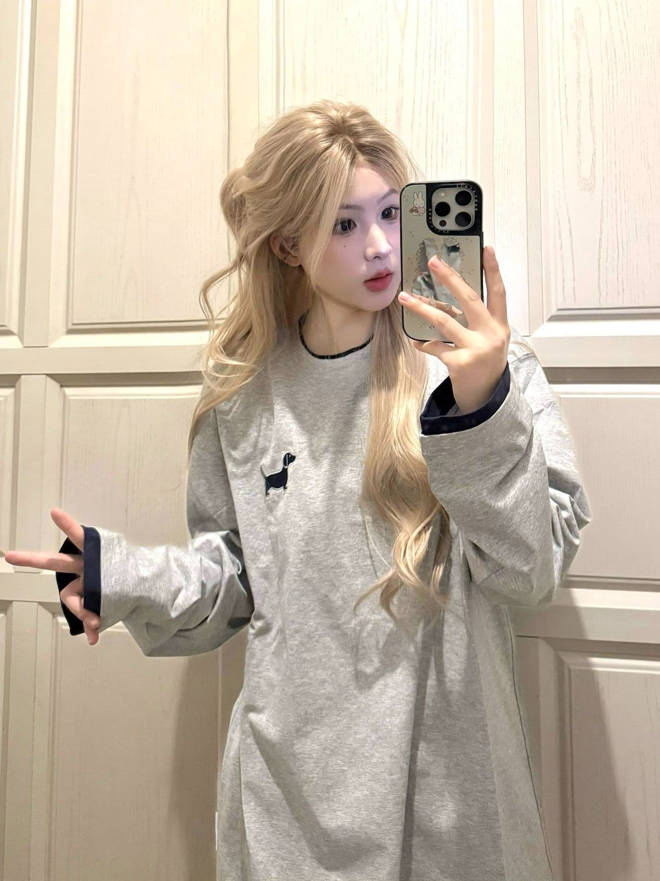 원본 솜씨 자수 접착제 챕터 부형제 19 지점 220 그램 순면 긴팔 티셔츠 여성 상세 이미지 2