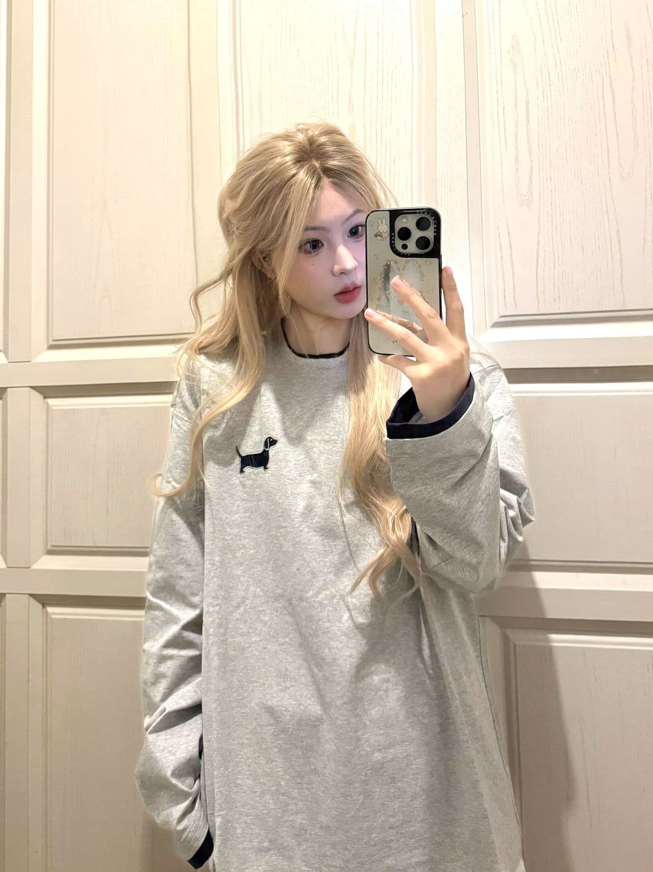 원본 솜씨 자수 접착제 챕터 부형제 19 지점 220 그램 순면 긴팔 티셔츠 여성 상세 이미지 3