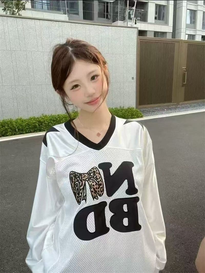 패치 자수 광저우 원본 색상 딩 원단 긴팔 티셔츠 여성