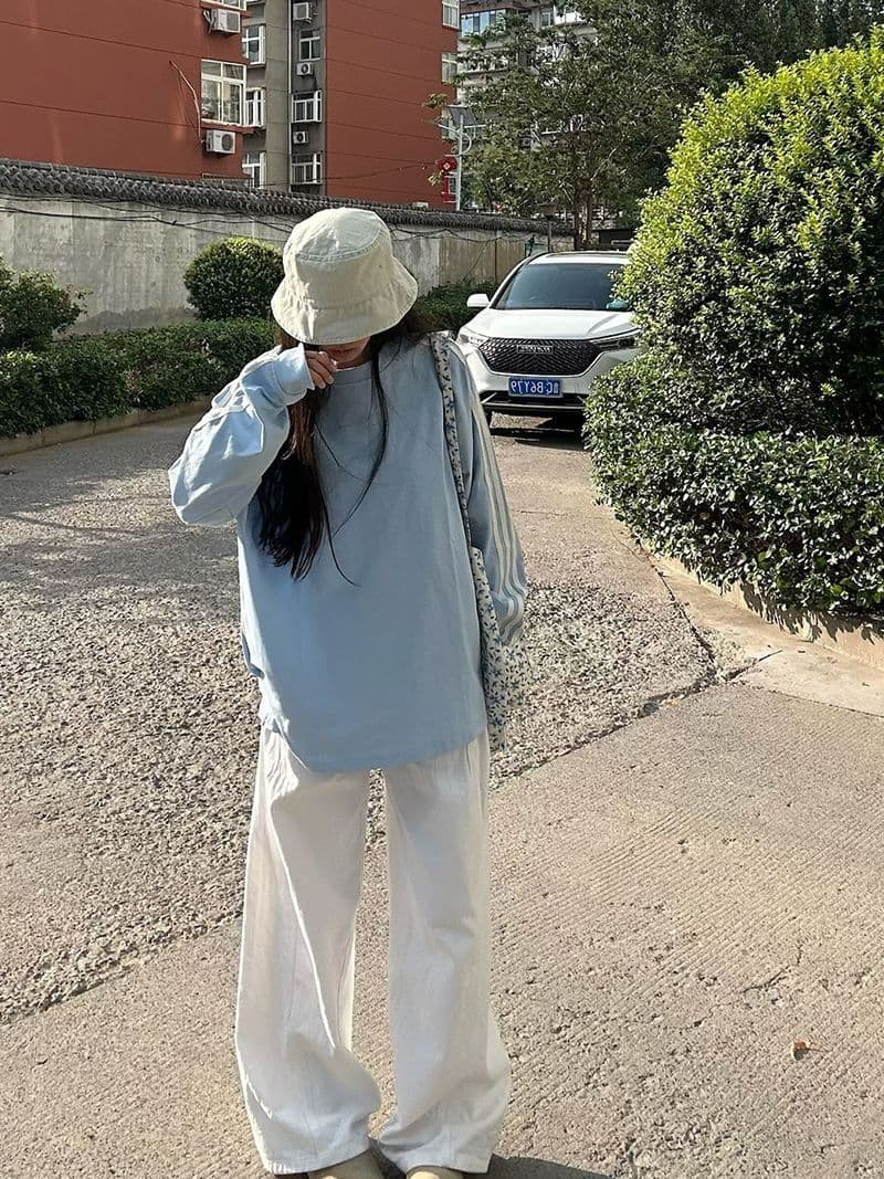 당겨서 리본 원본 압력 라인 19 지점 220 그램 순면 긴팔 티셔츠 여성 이미지 3