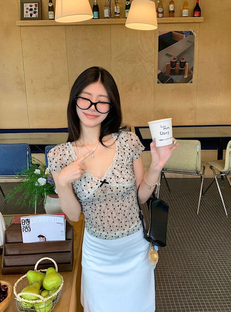 와 사고 방식 아니요 넥타이 몸 원본 것 레이스 조각 홀치기 염색 프린트 V넥 반팔 티셔츠 여성 여름 맨위 상세 이미지 2
