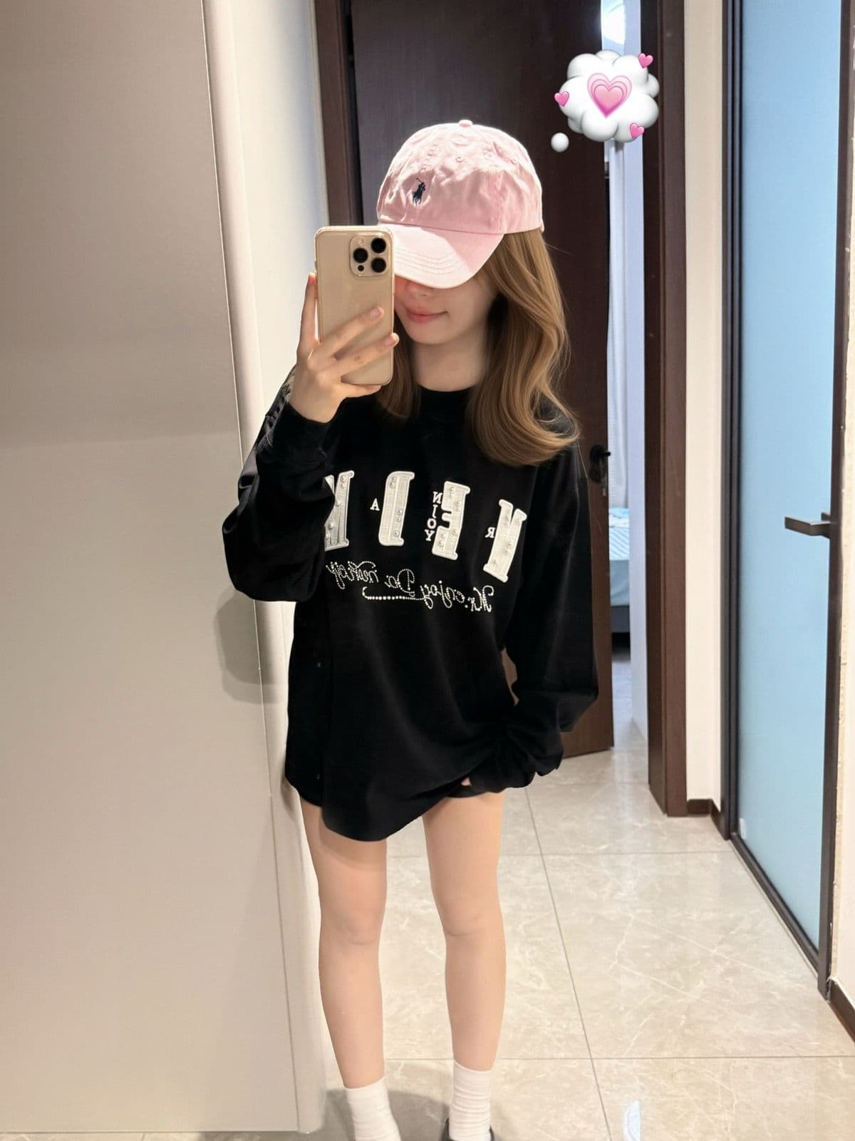 원본 작은 샤넬 스타일 자수 비즈 박기 핫픽스 19 지점 220 그램 순면 긴팔 티셔츠 여성