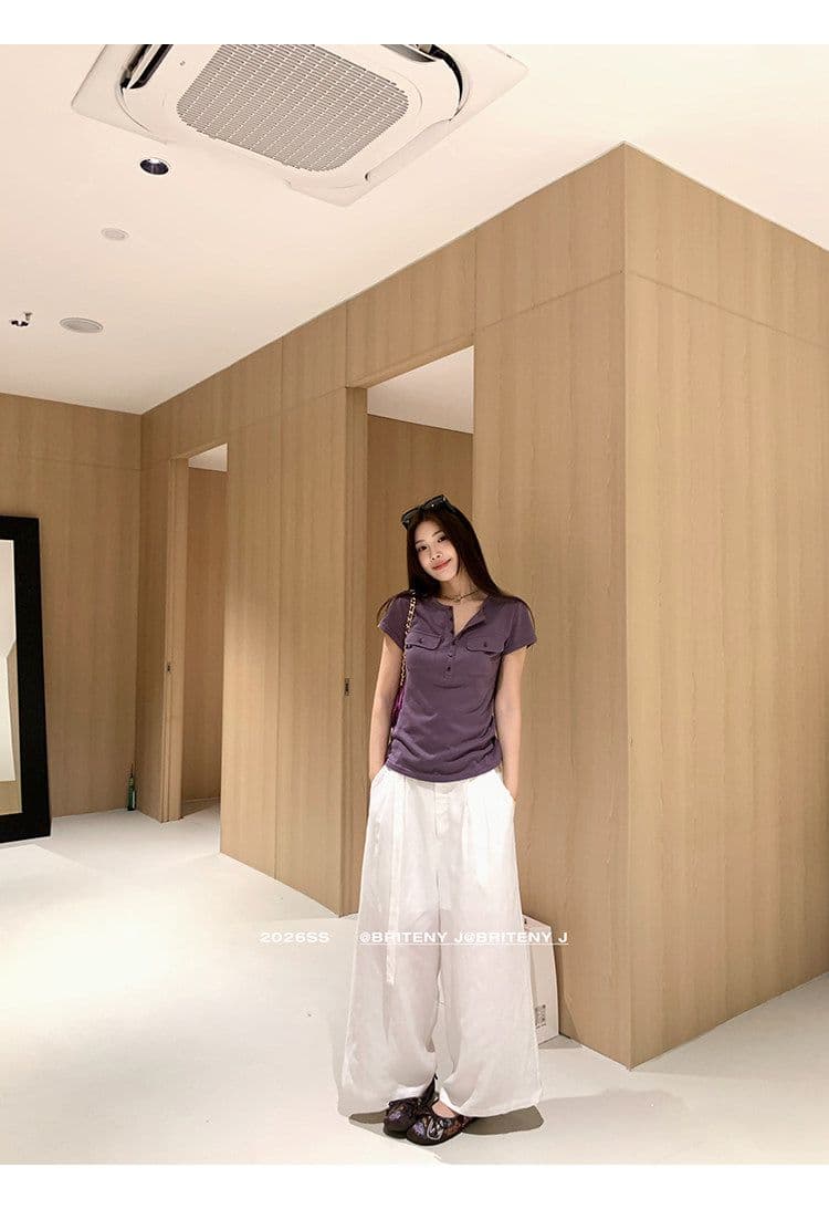작은 6 월 6 월 브리트니 c 조금 스키니 t 세부 사항 전체 점수 3 차원 워크웨어 주머니 슬림해 보이는 마이크로 허리 수축 반팔 티셔츠 상세 이미지 3
