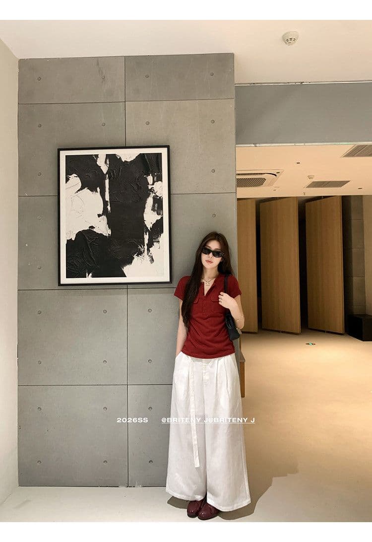 작은 6 월 6 월 브리트니 c 조금 스키니 t 세부 사항 전체 점수 3 차원 워크웨어 주머니 슬림해 보이는 마이크로 허리 수축 반팔 티셔츠 상세 이미지 12