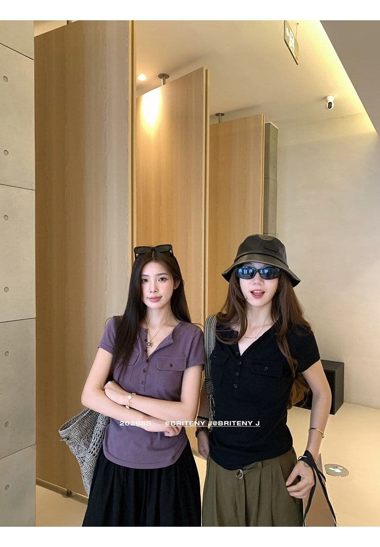 작은 6 월 6 월 브리트니 c 조금 스키니 t 세부 사항 전체 점수 3 차원 워크웨어 주머니 슬림해 보이는 마이크로 허리 수축 반팔 티셔츠 상세 이미지 15