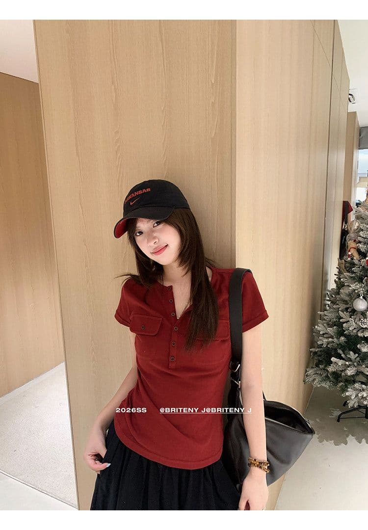 작은 6 월 6 월 브리트니 c 조금 스키니 t 세부 사항 전체 점수 3 차원 워크웨어 주머니 슬림해 보이는 마이크로 허리 수축 반팔 티셔츠 상세 이미지 22