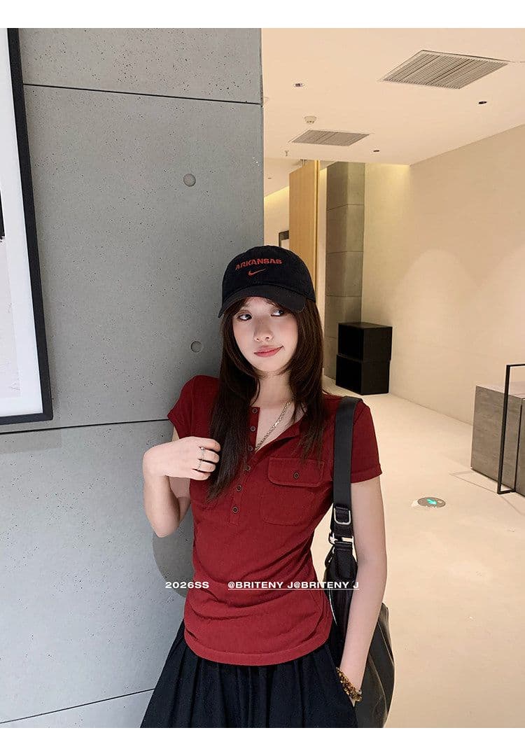 작은 6 월 6 월 브리트니 c 조금 스키니 t 세부 사항 전체 점수 3 차원 워크웨어 주머니 슬림해 보이는 마이크로 허리 수축 반팔 티셔츠 상세 이미지 23
