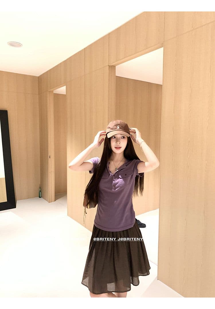 작은 6 월 6 월 브리트니 c 조금 스키니 t 세부 사항 전체 점수 3 차원 워크웨어 주머니 슬림해 보이는 마이크로 허리 수축 반팔 티셔츠 상세 이미지 26