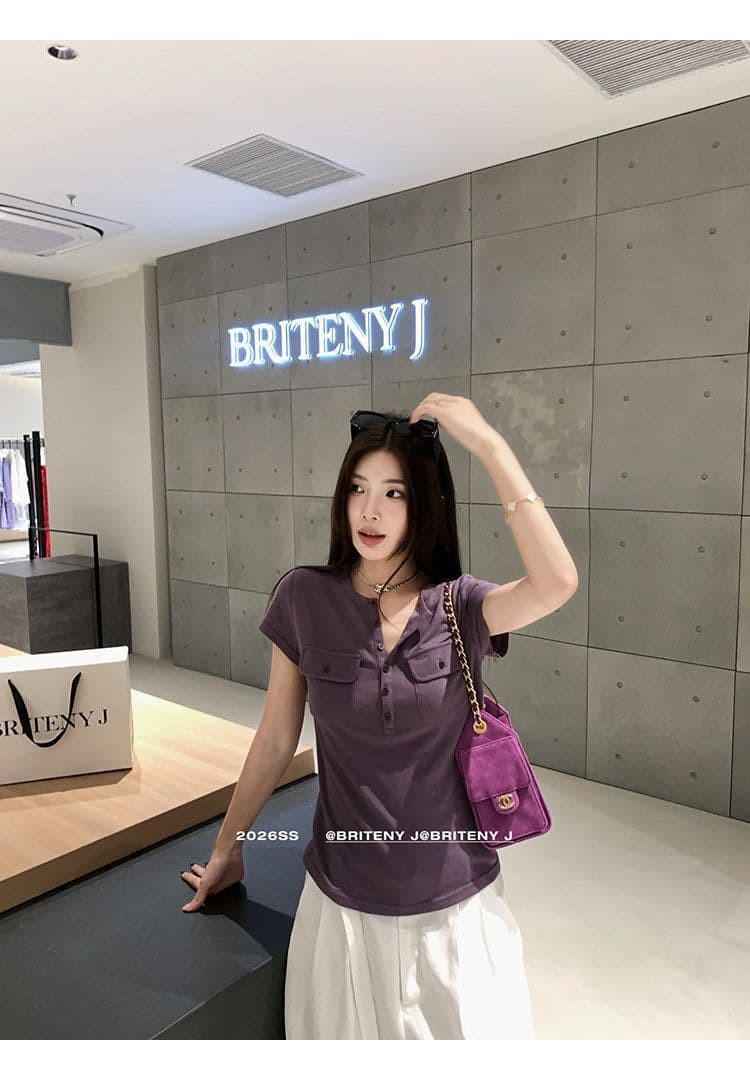작은 6 월 6 월 브리트니 c 조금 스키니 t 세부 사항 전체 점수 3 차원 워크웨어 주머니 슬림해 보이는 마이크로 허리 수축 반팔 티셔츠 상세 이미지 36