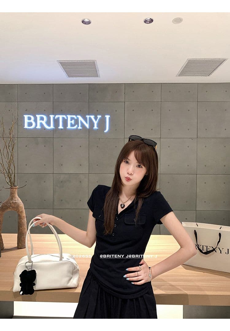 작은 6 월 6 월 브리트니 c 조금 스키니 t 세부 사항 전체 점수 3 차원 워크웨어 주머니 슬림해 보이는 마이크로 허리 수축 반팔 티셔츠 상세 이미지 40
