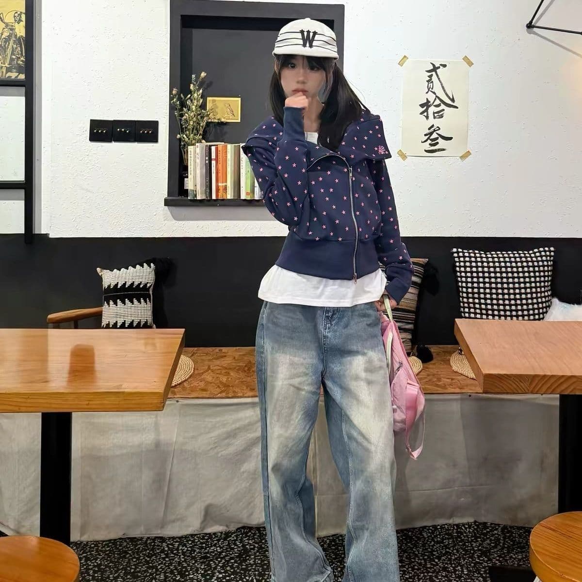 얇은 스타일 순수한 Mianhua 면 복합 후드티 여성 이미지 5