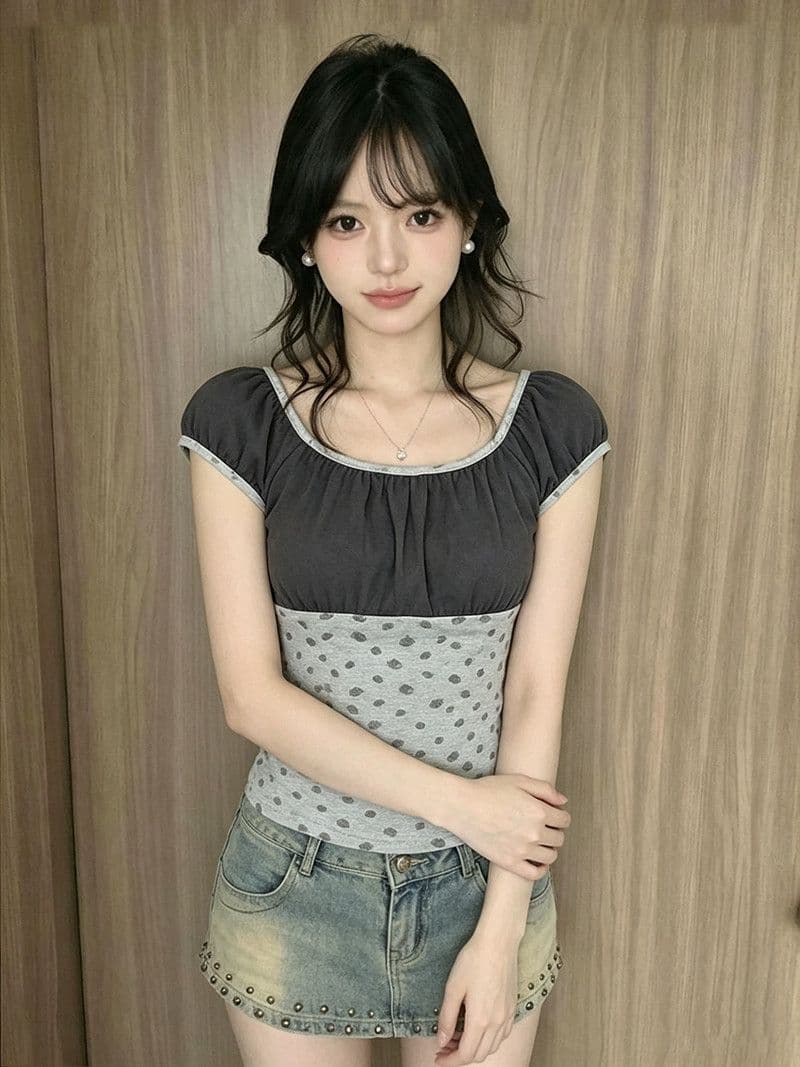1 1 40 순면 210 그램 여름 새로운 패션 한 부서 패치워크 색상 배색 반팔 맨위