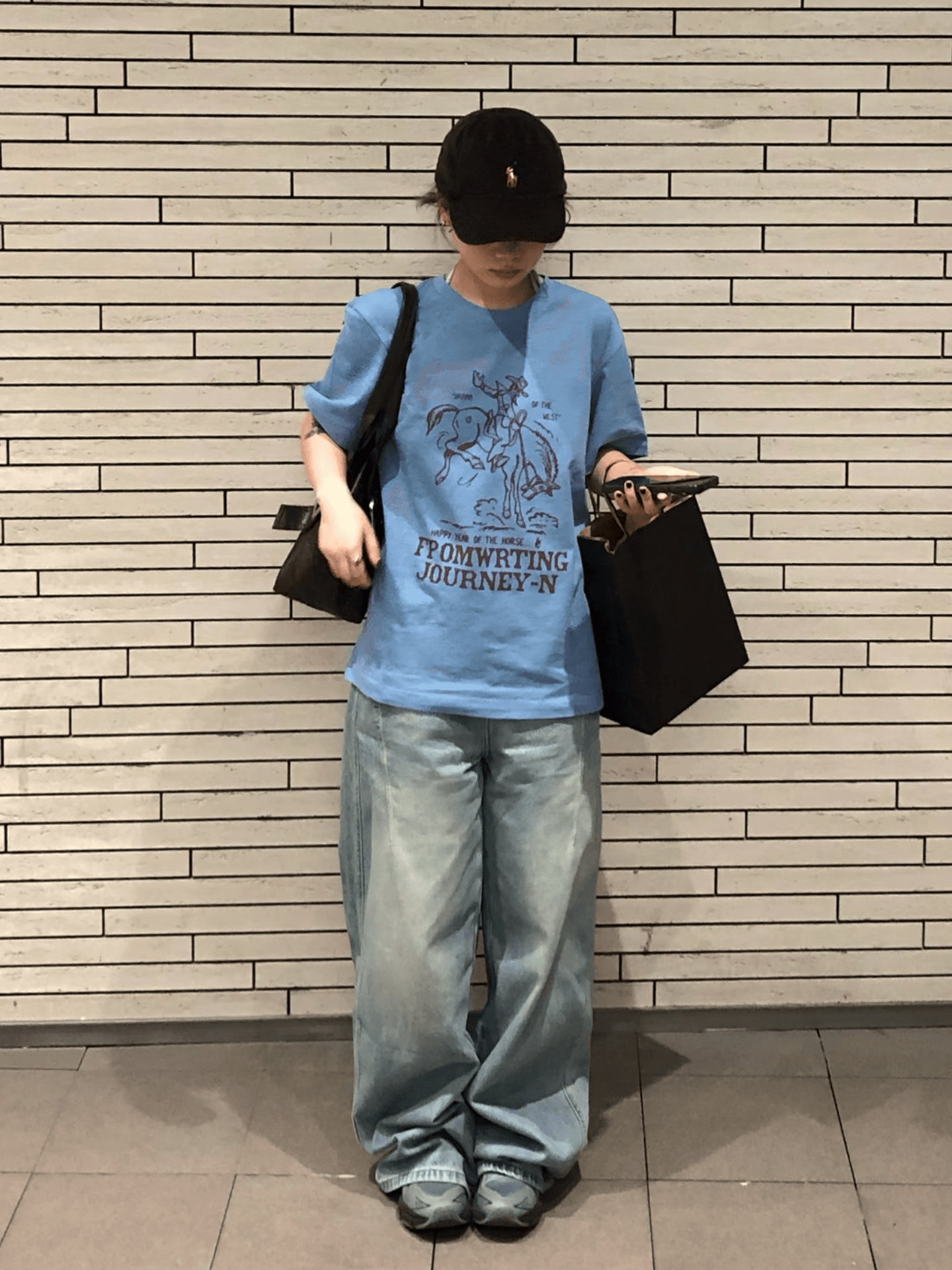 이후 패키지 칼라 프린트 순면 220 그램 빗질하다 닫기 반팔 티셔츠 여성 이미지 2