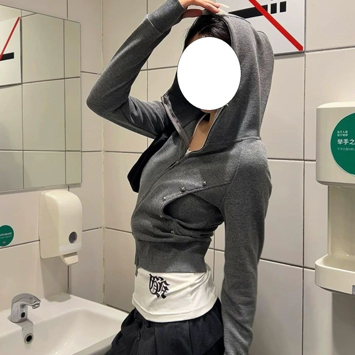면 달팽이 구두 아메리칸 레트로 징 몸매 가꾸기 지퍼 짧은 여성 코트 디자인 센스 회색 오픈 가디건 후드티 트렌디 이미지 3