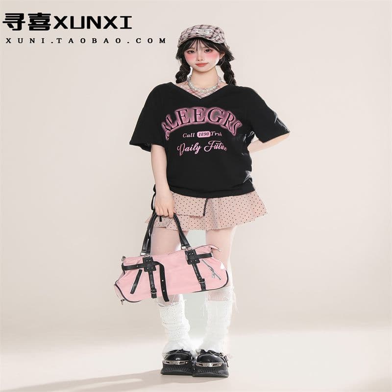 아메리칸 알파벳 프린트 페이크 레이어드 반팔 티셔츠 여름 디자인 센스 루즈핏 달콤한 매운맛 반소매 맨위 상세 이미지 38